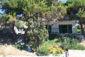a house on a hill with trees in front of it at Apartment Obnova Bager in Dugi Rat