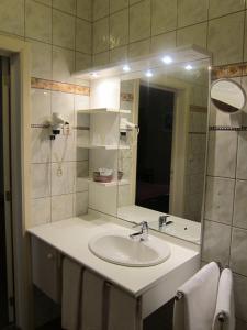 uma casa de banho com um lavatório e um espelho em Auberge d'Alsace Hotel de France em Bouillon