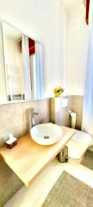 un bagno con lavandino, WC e specchio di a quattro passi dal centro a Bologna