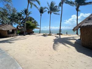 einen Sandstrand mit Palmen und dem Meer in der Unterkunft Sea Love Beach Bar & Bungalows in Baan Tai