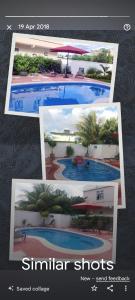 a collage of pictures of a swimming pool at Fayruz Villa is a 3 bedroom, 3 bathroom detached house with AC and swimming pool 5 minutes walk from Flic en Flac public beach in Flic-en-Flac
