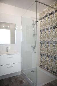 een badkamer met een douche en een wastafel bij T3 tout confort PLAGE A 20 METRES in Saint-Cyr-sur-Mer
