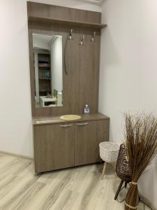 La salle de bains est pourvue d'un lavabo et d'un miroir. dans l'établissement Perfect view, à Sinaia