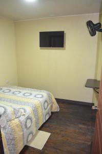 阿拉胡埃拉的住宿－#3 Private room Close to Airport，卧室配有一张床,墙上配有电视。