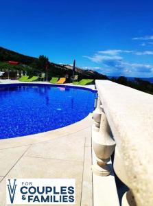 a large blue swimming pool in front of a building at Villa Vila in Novalja