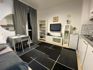 uma sala de estar com um sofá e uma televisão em Short rent milan em Milão