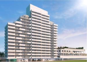 a rendering of a tall white apartment building at Confortável Loft em Santo Amaro -Alto da Boa Vista in Sao Paulo