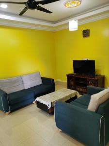 a living room with a couch and a tv at Homestay Che Wan Dua in Kuantan