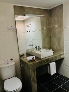 a bathroom with a sink and a toilet and a mirror at Vinha da Quinta in Sintra