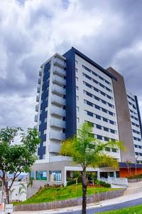 un edificio alto con una palmera delante de él en Transamerica Executive Belo Horizonte, en Belo Horizonte