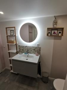 a bathroom with a sink and a mirror at Agréable logis au calme avec jardin entre PARIS et EURODISNEY in Rosny-sous-Bois
