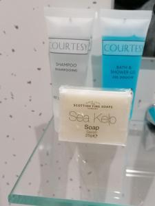 a close up of some soap on a shelf at Premier Lodge in Falkirk