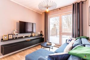 Televízia a/alebo spoločenská miestnosť v ubytovaní Apartament U Nas w Sudetach