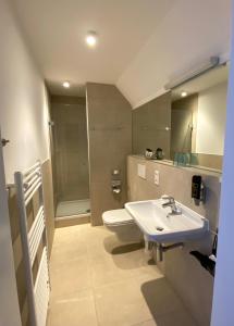 a bathroom with a sink and a toilet at Hotel Kranenborgh Steinhude am Meer in Steinhude