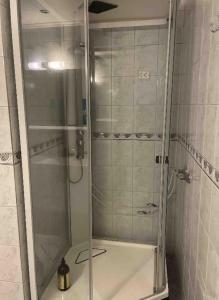 y baño con ducha y puerta de cristal. en Beautiful 5-Bed Villa in Mandal, en Mandal