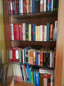 a book shelf filled with lots of books at Ferienhaus Triebesgrund in Zeulenroda