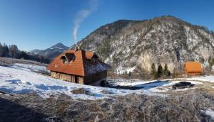 a house in the middle of a snow covered mountain at Ljubičin Konak in Bajina Bašta
