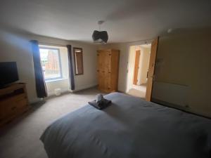 una camera con un grande letto e una televisione di Little Ship Inn Rooms a Invergordon