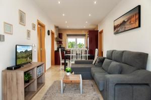 a living room with a couch and a tv at Casa Petit Paraiso in Lagoa