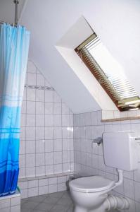 La salle de bains est pourvue de toilettes et d'une lucarne. dans l'établissement Haus Dietrich Wohnung 1, à Norderney