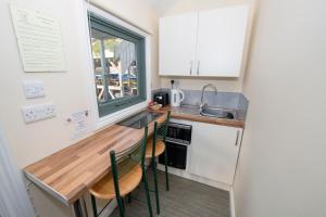 a small kitchen with a counter and a sink at Seaways glamping, Cedar in Great Driffield