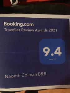 Certifikát, hodnocení, plakát nebo jiný dokument vystavený v ubytování Naomh Colman B&B