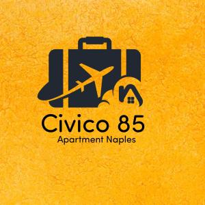 un logo di una compagnia aerea con valigia e aereo di Civico85 a Napoli