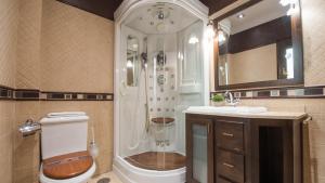 ein Badezimmer mit Dusche, Toilette und Waschbecken in der Unterkunft Caserío de Aljibillos 5 hab 8 camas 4 baños in Toledo + 45 Fotos