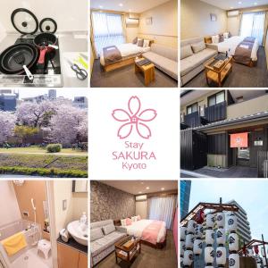 eine Collage mit Fotos eines Hotelzimmers in der Unterkunft Stay SAKURA Kyoto Shijo Karasuma in Kyoto