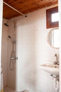 a bathroom with a shower and a sink at Palmhouses in Afiartis