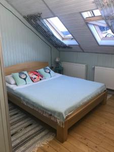 1 dormitorio con 1 cama grande en una habitación con tragaluces en Chalet Blanc en Bukovel
