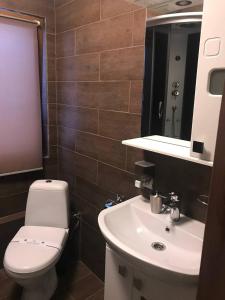 a bathroom with a toilet and a sink at Chalet Blanc in Bukovel