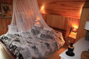 um quarto com uma cama e uma rede mosquiteira em leschambresdanne em Chameyrat