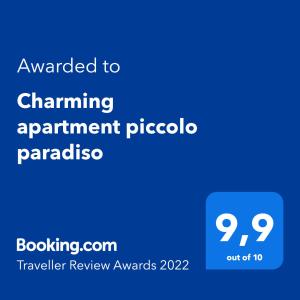 Certifikát, ocenenie alebo iný dokument vystavený v ubytovaní Charming apartment piccolo paradiso