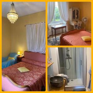 un collage de quatre photos d'une chambre dans l'établissement Le Clos de La Muse, à Saint-Junien