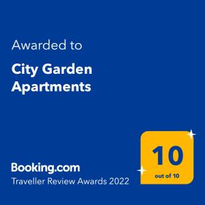 Sertifikat, nagrada, logo ili drugi dokument prikazan u objektu City Garden Apartments