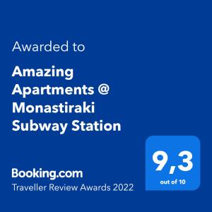 Сертификат, награда, вывеска или другой документ, выставленный в Amazing Apartments @ Monastiraki Subway Station