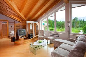a living room with a couch and a tv at Haus Hirschau in Bischofswiesen