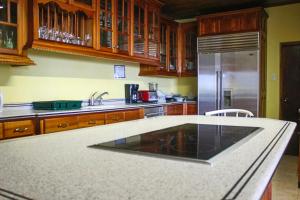 a kitchen with a sink and a refrigerator at Clarridge View Guesthouse in Montego Bay
