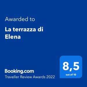 Certifikát, ocenenie alebo iný dokument vystavený v ubytovaní La terrazza di Elena