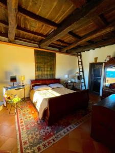 ein Schlafzimmer mit einem großen Bett in einem Zimmer in der Unterkunft Le Calanque La Terrazza su Civita in Lubriano