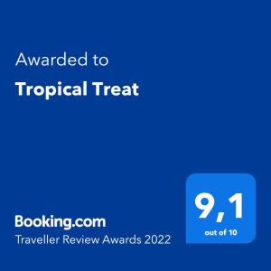 Certifikát, ocenenie alebo iný dokument vystavený v ubytovaní Tropical Treat