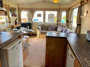 a kitchen and living room of a caravan at Sycamore Caravan in Mullion