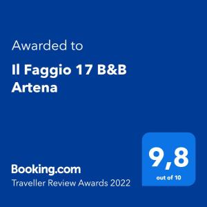 Certifikát, hodnocení, plakát nebo jiný dokument vystavený v ubytování Il Faggio 17 B&B