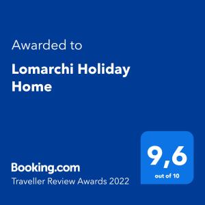 Certifikát, ocenenie alebo iný dokument vystavený v ubytovaní Lomarchi Holiday Home