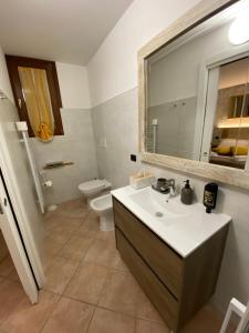 a bathroom with a sink and a toilet and a mirror at Bed & Breakfast Ca'Bassano in Bassano del Grappa