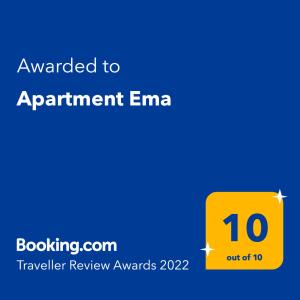 Certifikát, ocenenie alebo iný dokument vystavený v ubytovaní Apartment Ema