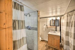 un baño con ducha y lavabo en Sioux Center Split-Level Home with Game Room!, en Sioux Center 25 fotos más