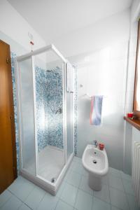 La salle de bains est pourvue d'une douche et de toilettes. dans l'établissement ULIVI Beth's House, à Brenzone