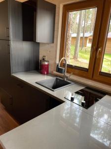 Kuchyňa alebo kuchynka v ubytovaní Domek Dziesiątka Borsk nad samym jeziorem - pierwsza linia + 37 fotografií